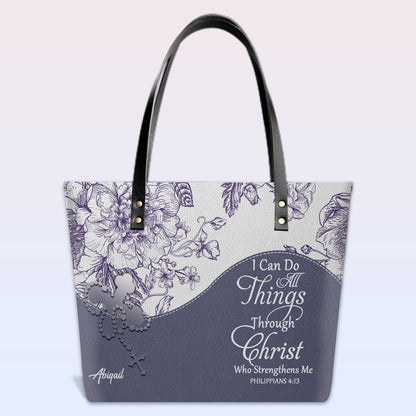 Personalized Christian Leather Tote Bag Luxury with Bible Verses – Custom Name Handbag by CHRISTIANARTBAG