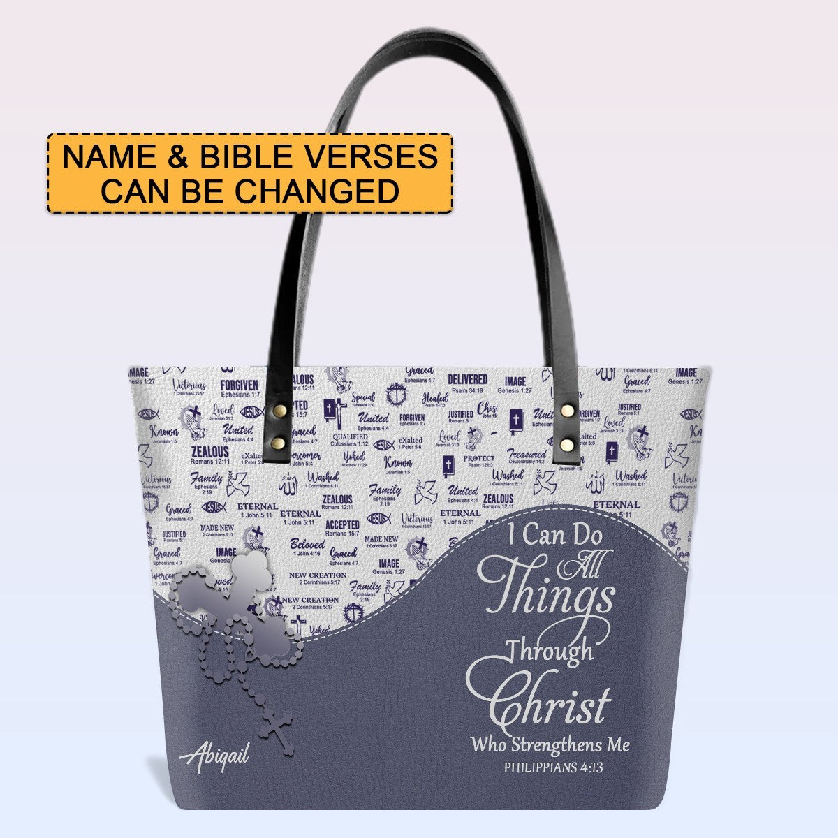 Personalized Christian Leather Tote Bag Luxury with Bible Verses – Custom Name Handbag by CHRISTIANARTBAG