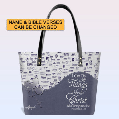 Personalized Christian Leather Tote Bag Luxury with Bible Verses – Custom Name Handbag by CHRISTIANARTBAG