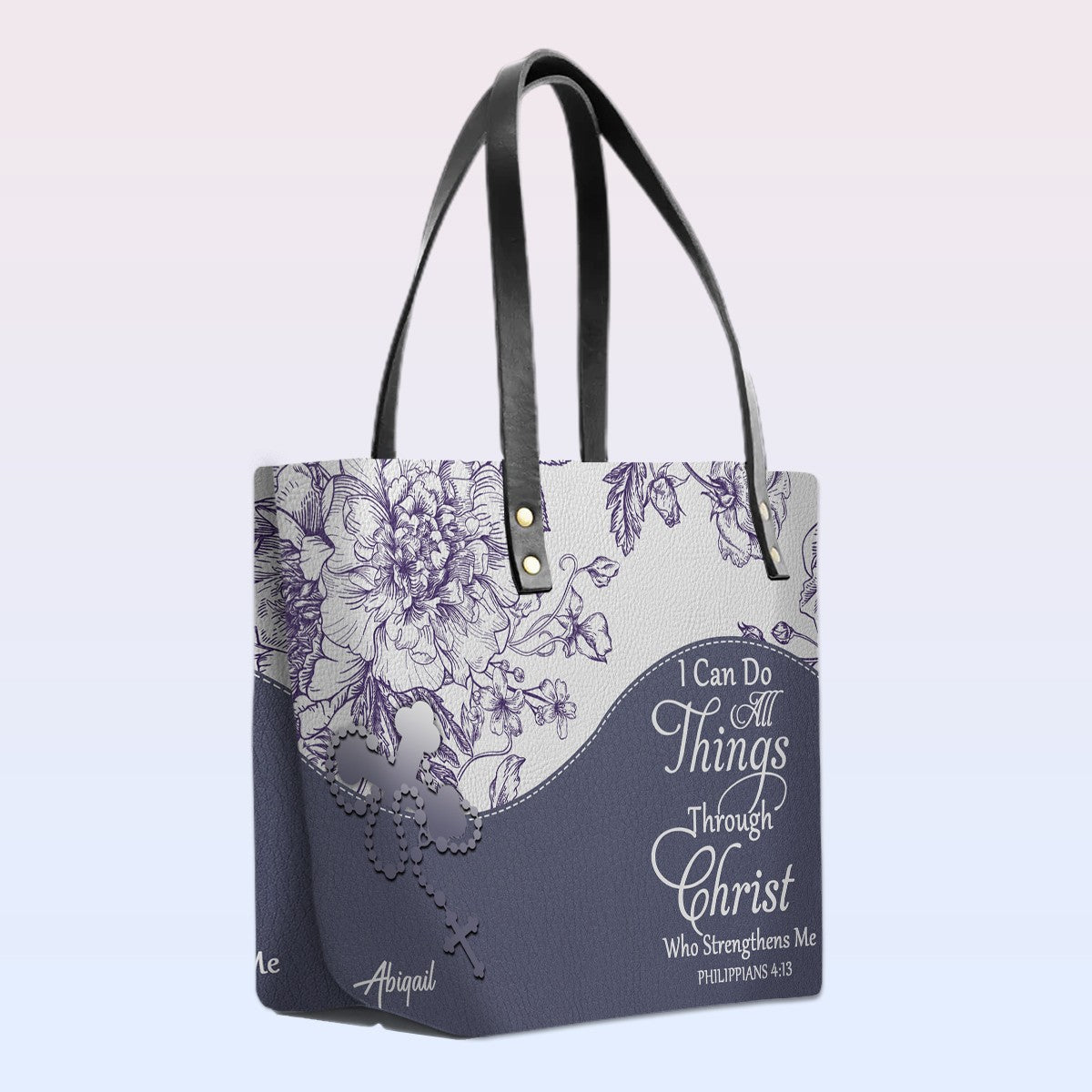 Personalized Christian Leather Tote Bag Luxury with Bible Verses – Custom Name Handbag by CHRISTIANARTBAG