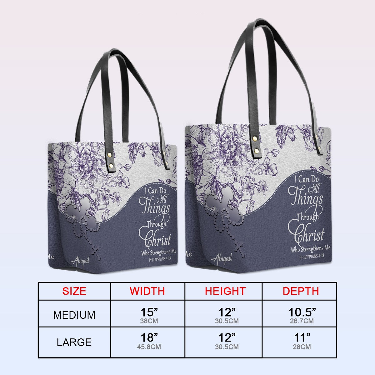 Personalized Christian Leather Tote Bag Luxury with Bible Verses – Custom Name Handbag by CHRISTIANARTBAG