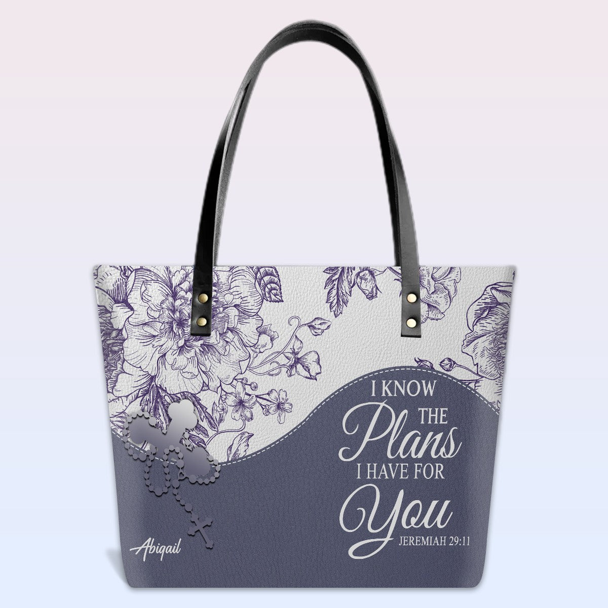 Personalized Christian Leather Tote Bag Luxury with Bible Verses – Custom Name Handbag by CHRISTIANARTBAG