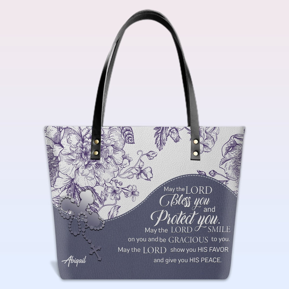 Personalized Christian Leather Tote Bag Luxury with Bible Verses – Custom Name Handbag by CHRISTIANARTBAG