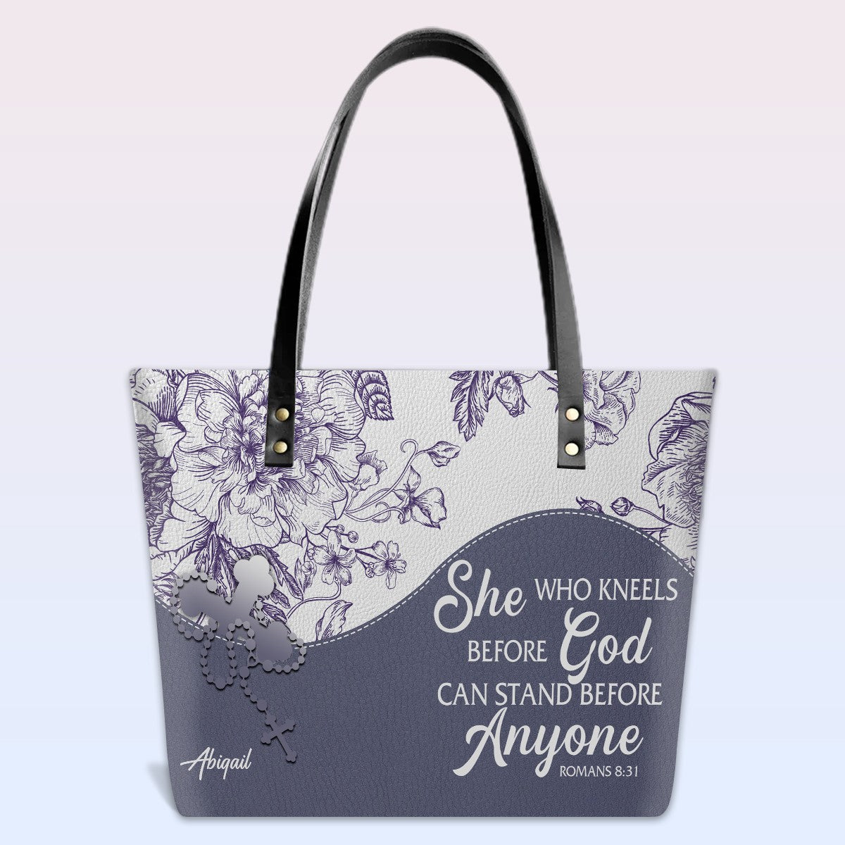 Personalized Christian Leather Tote Bag Luxury with Bible Verses – Custom Name Handbag by CHRISTIANARTBAG