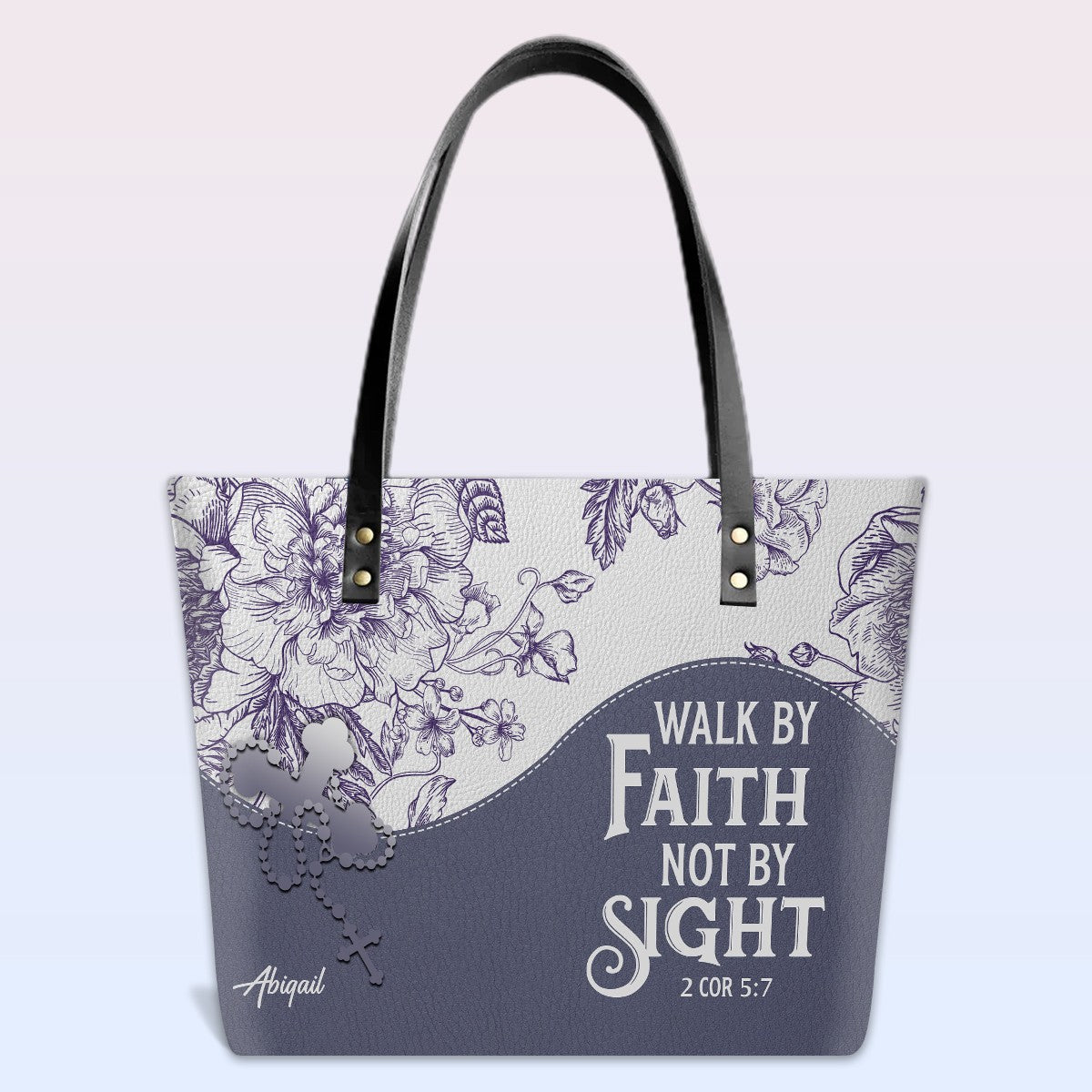 Personalized Christian Leather Tote Bag Luxury with Bible Verses – Custom Name Handbag by CHRISTIANARTBAG