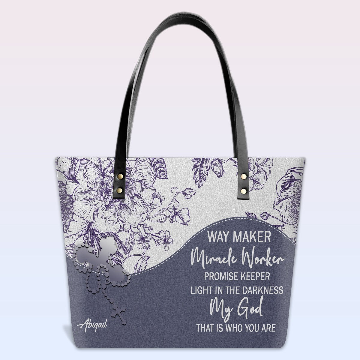 Personalized Christian Leather Tote Bag Luxury with Bible Verses – Custom Name Handbag by CHRISTIANARTBAG