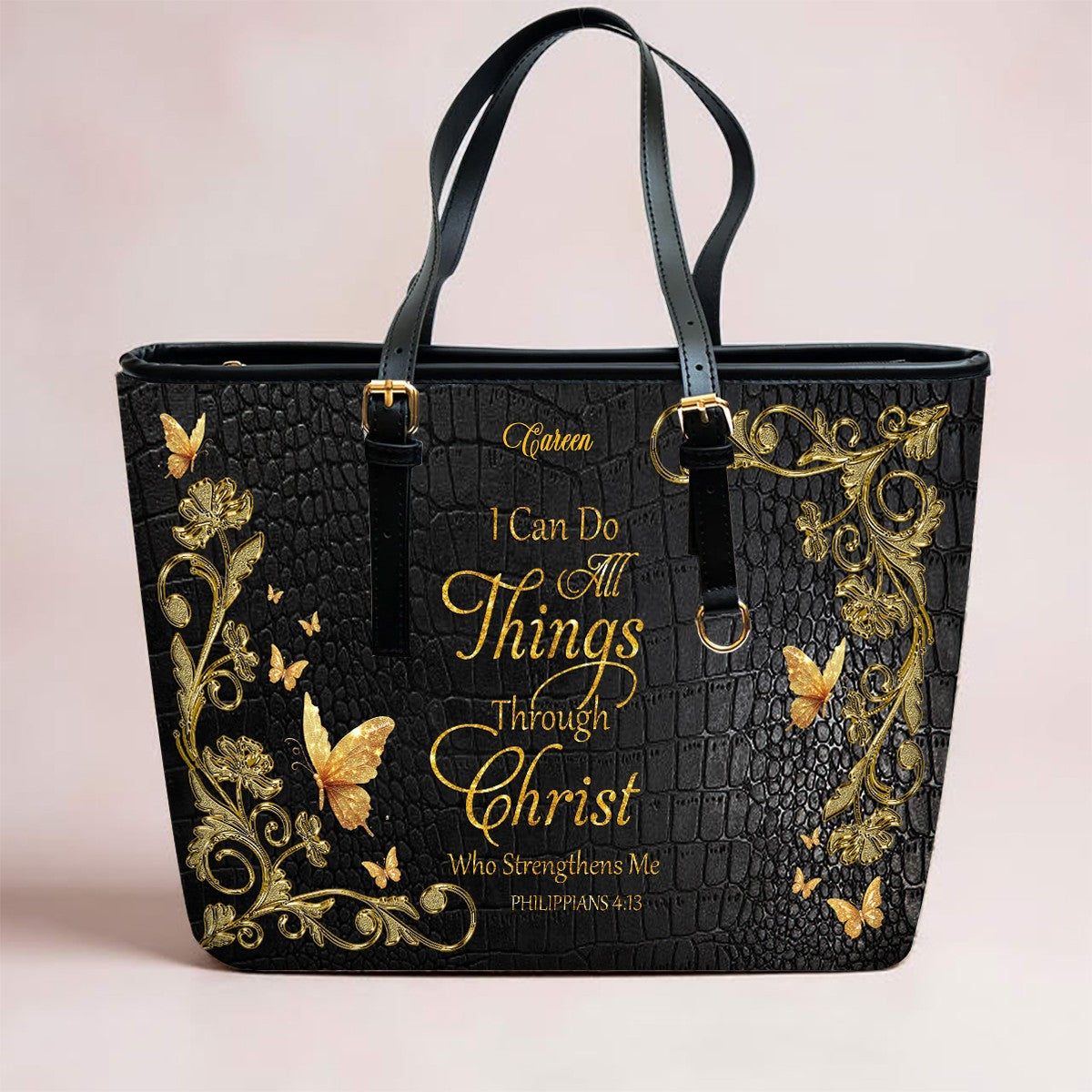 Personalized Leather Tote Bag with Bible Verses – Custom Faith-Inspired Leather TOTE Bag | CHRISTIANARTBAG Leather TOTE Bag CAB02122225