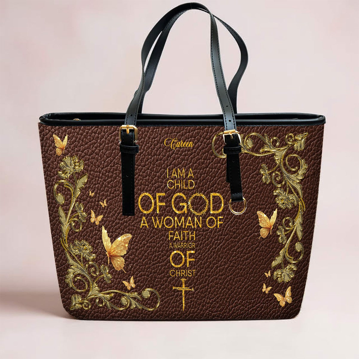 Personalized Leather Tote Bag with Bible Verses – Custom Faith-Inspired Leather TOTE Bag | CHRISTIANARTBAG Leather TOTE Bag CAB02122225