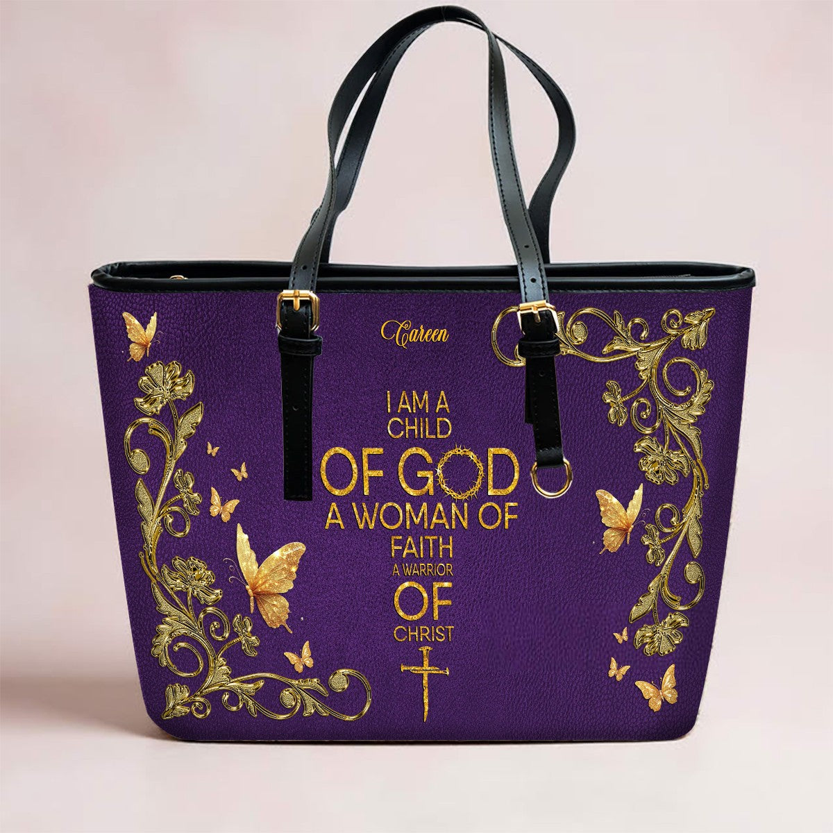 Personalized Leather Tote Bag with Bible Verses – Custom Faith-Inspired Leather TOTE Bag | CHRISTIANARTBAG Leather TOTE Bag CAB02122225