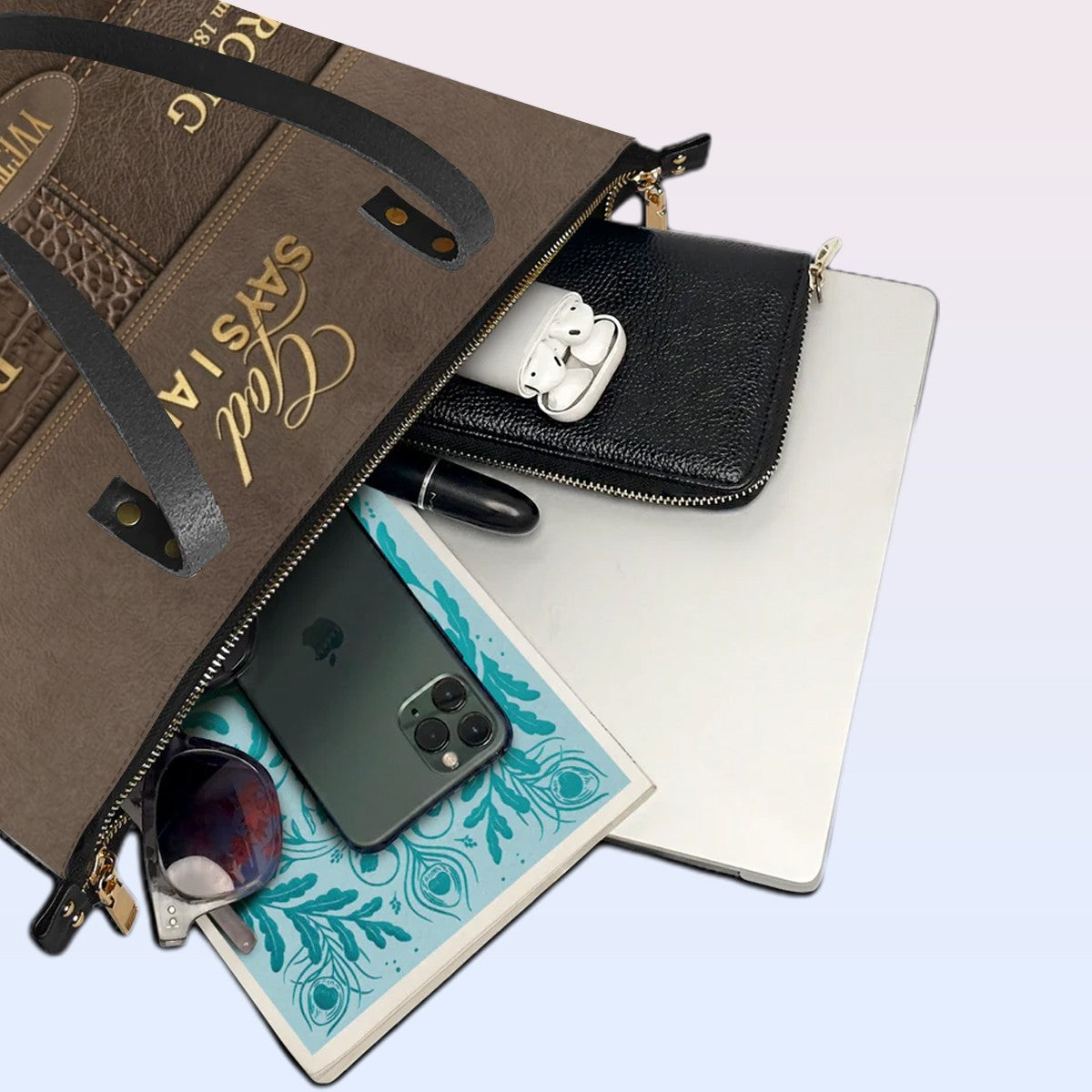 Personalized God Says I Am Leather Tote Bag, Custom Christian Gift - CHRISTIANARTBAG CAB01101326