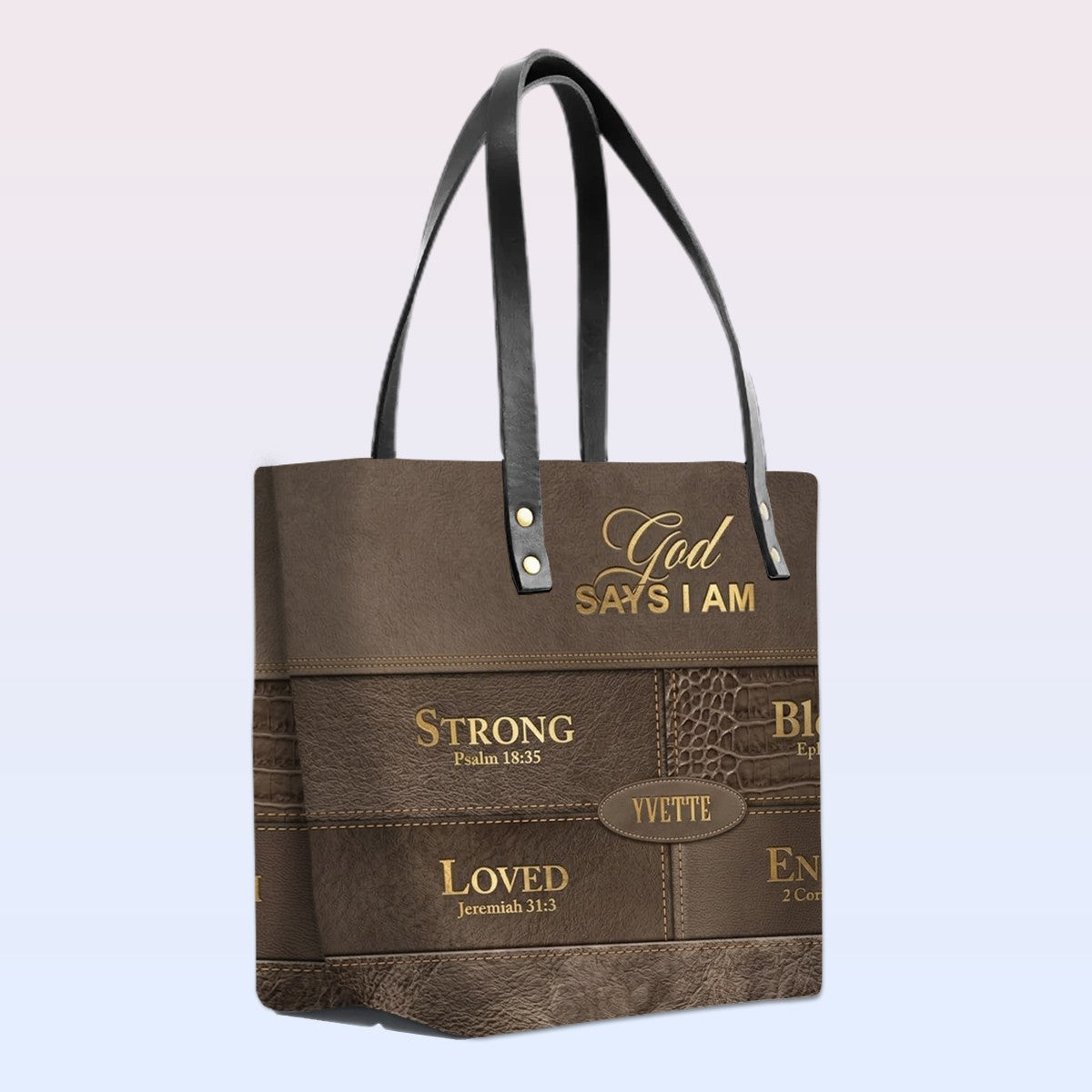 Personalized God Says I Am Leather Tote Bag, Custom Christian Gift - CHRISTIANARTBAG CAB01101326