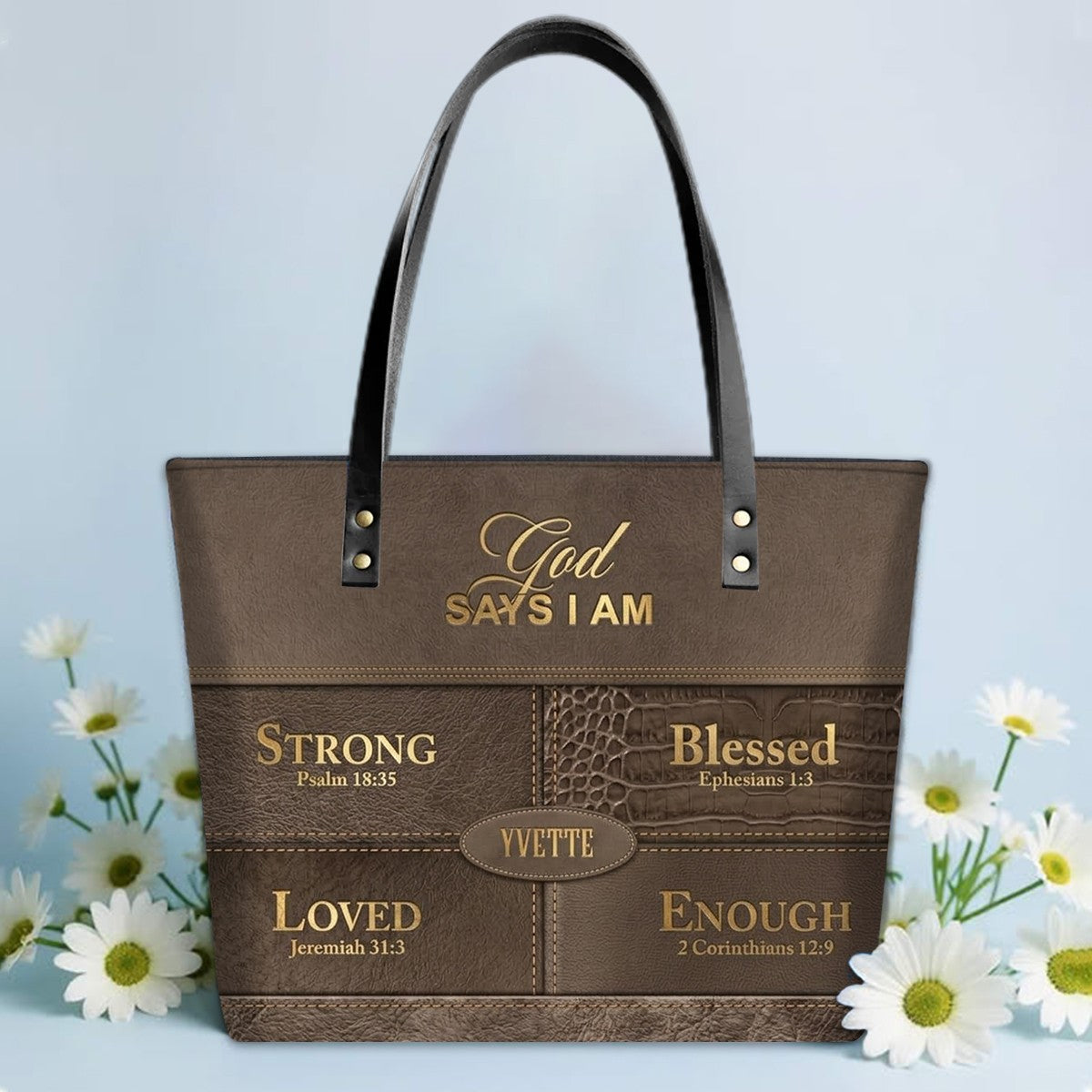Personalized God Says I Am Leather Tote Bag, Custom Christian Gift - CHRISTIANARTBAG CAB01101326