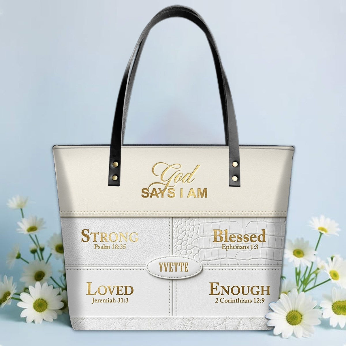 Personalized God Says I Am Leather Tote Bag, Custom Christian Gift - CHRISTIANARTBAG CAB01101326
