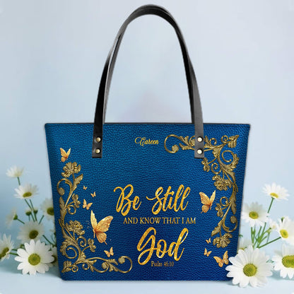 Personalized Leather Tote Bag with Bible Verses – Custom Faith-Inspired Leather TOTE Bag | CHRISTIANARTBAG Leather TOTE Bag Navy CAB01121025