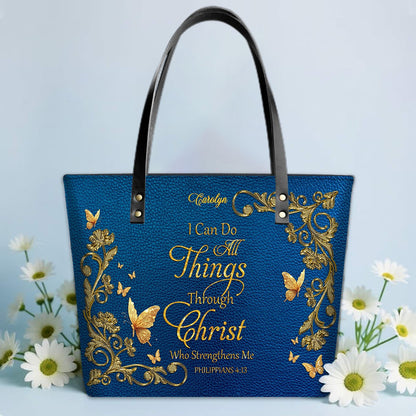 Personalized Leather Tote Bag with Bible Verses – Custom Faith-Inspired Leather TOTE Bag | CHRISTIANARTBAG CAB01040126