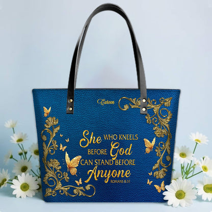 Personalized Leather Tote Bag with Bible Verses – Custom Faith-Inspired Leather TOTE Bag | CHRISTIANARTBAG Leather TOTE Bag Navy CAB01121025
