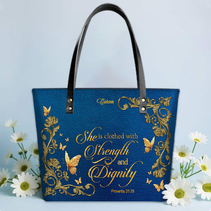 Personalized Leather Tote Bag with Bible Verses – Custom Faith-Inspired Leather TOTE Bag | CHRISTIANARTBAG CAB01040126