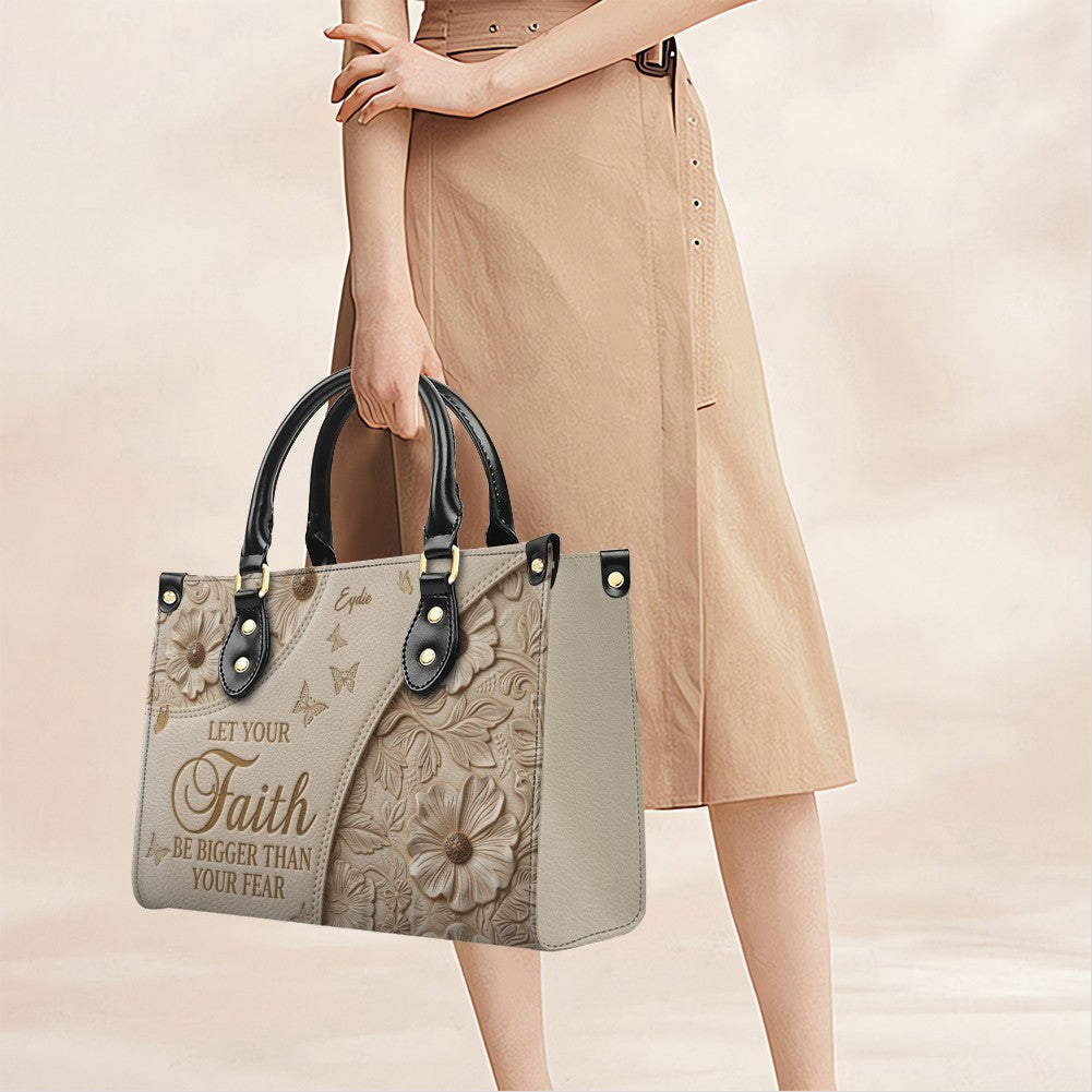 CHRISTIANARTBAG | Personalized Leather Handbag - Let Your Faith Be Bigger Than Your Fear - Custom Name Floral Leather Tote Bag CAB01080726