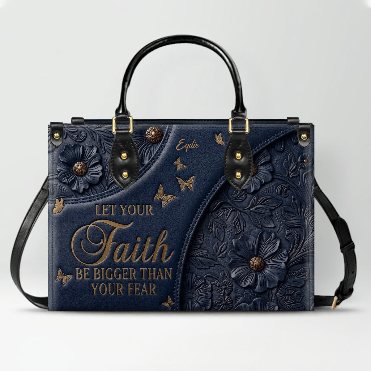 CHRISTIANARTBAG | Personalized Leather Handbag - Let Your Faith Be Bigger Than Your Fear - Custom Name Floral Leather Tote Bag CAB01080726