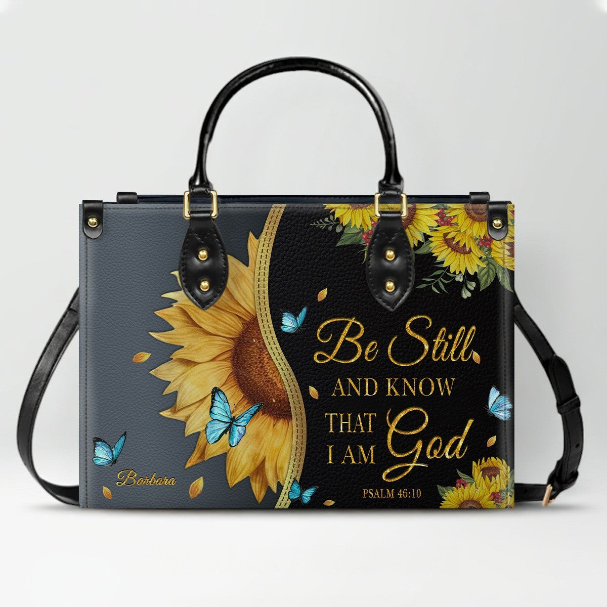 Personalized Leather Handbag with Bible Verse & Name – Sunflower Christian Tote, Custom Christian Gift for Women | CHRISTIANARTBAG CAB24126