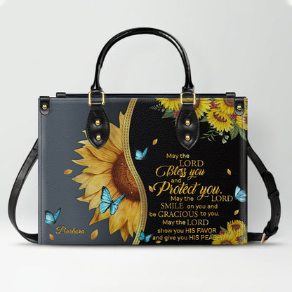 Personalized Leather Handbag with Bible Verse & Name – Sunflower Christian Tote, Custom Christian Gift for Women | CHRISTIANARTBAG CAB24126