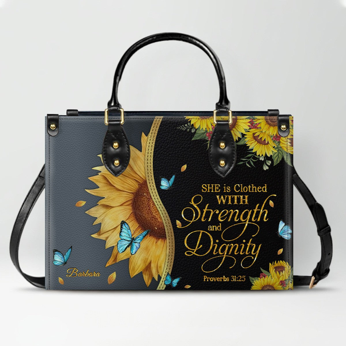Personalized Leather Handbag with Bible Verse & Name – Sunflower Christian Tote, Custom Christian Gift for Women | CHRISTIANARTBAG CAB24126