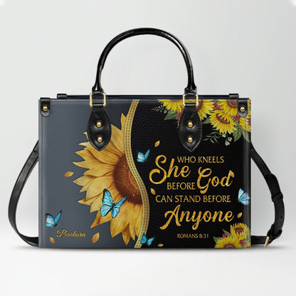 Personalized Leather Handbag with Bible Verse & Name – Sunflower Christian Tote, Custom Christian Gift for Women | CHRISTIANARTBAG CAB24126