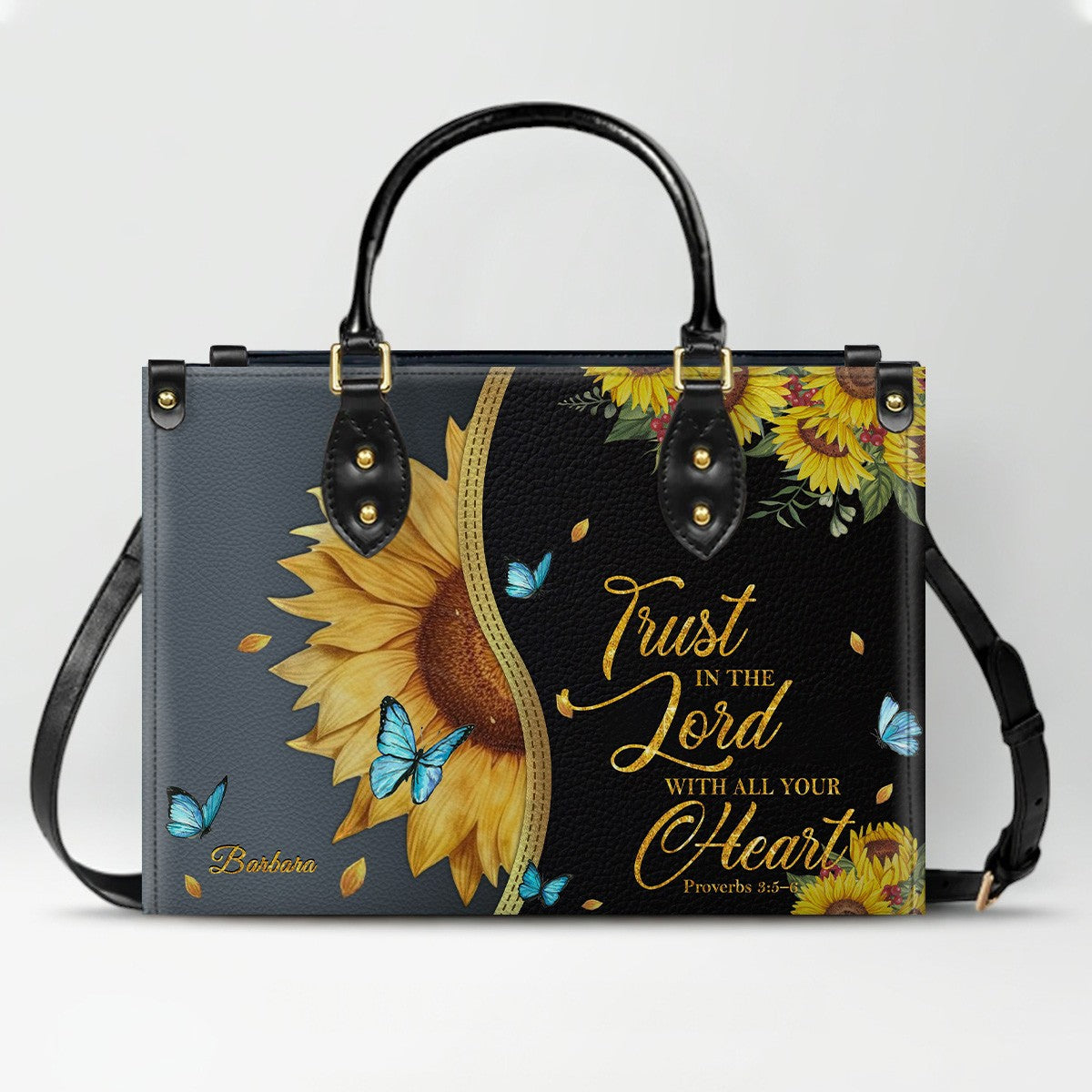 Personalized Leather Handbag with Bible Verse & Name – Sunflower Christian Tote, Custom Christian Gift for Women | CHRISTIANARTBAG CAB24126