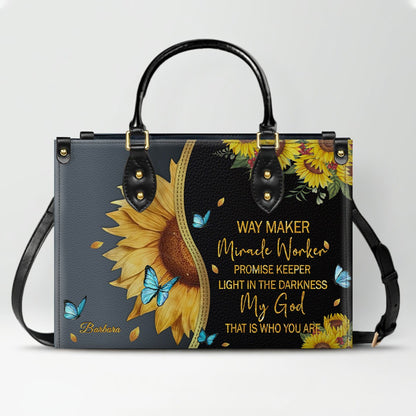 Personalized Leather Handbag with Bible Verse & Name – Sunflower Christian Tote, Custom Christian Gift for Women | CHRISTIANARTBAG CAB24126