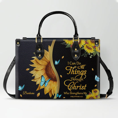 Personalized Leather Handbag with Bible Verse & Name – Sunflower Christian Tote, Custom Christian Gift for Women | CHRISTIANARTBAG CAB24126
