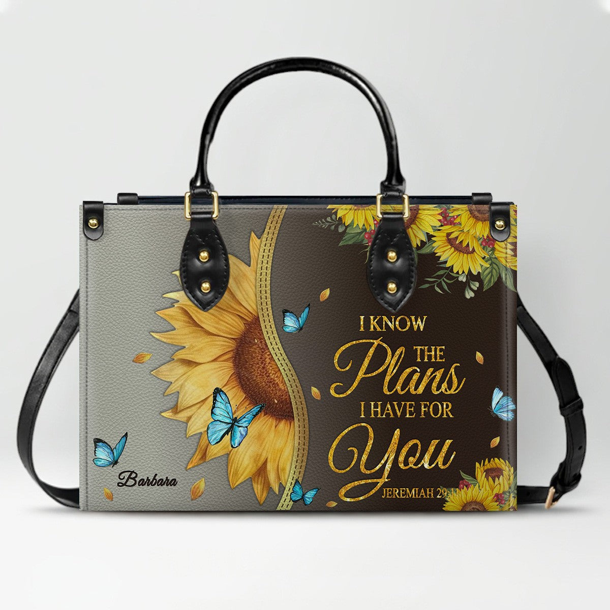 Personalized Leather Handbag with Bible Verse & Name – Sunflower Christian Tote, Custom Christian Gift for Women | CHRISTIANARTBAG CAB24126