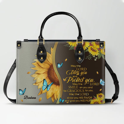 Personalized Leather Handbag with Bible Verse & Name – Sunflower Christian Tote, Custom Christian Gift for Women | CHRISTIANARTBAG CAB24126