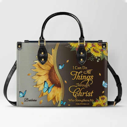 Personalized Leather Handbag with Bible Verse & Name – Sunflower Christian Tote, Custom Christian Gift for Women | CHRISTIANARTBAG CAB24126