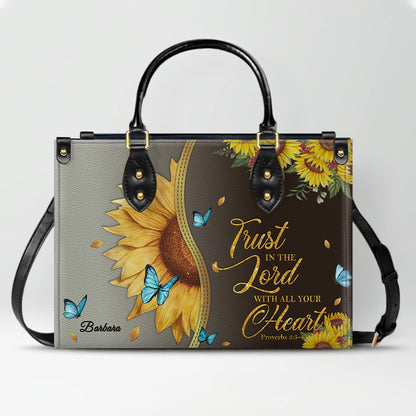 Personalized Leather Handbag with Bible Verse & Name – Sunflower Christian Tote, Custom Christian Gift for Women | CHRISTIANARTBAG CAB24126
