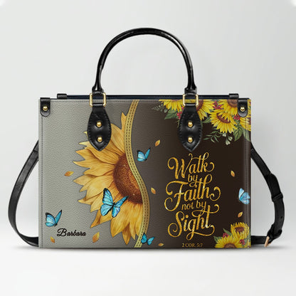 Personalized Leather Handbag with Bible Verse & Name – Sunflower Christian Tote, Custom Christian Gift for Women | CHRISTIANARTBAG CAB24126