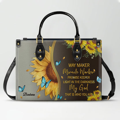 Personalized Leather Handbag with Bible Verse & Name – Sunflower Christian Tote, Custom Christian Gift for Women | CHRISTIANARTBAG CAB24126