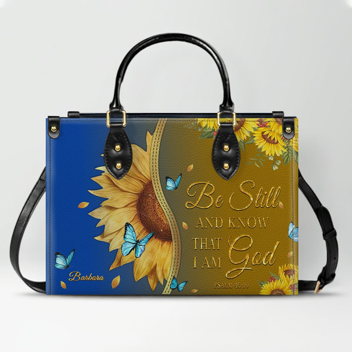 Personalized Leather Handbag with Bible Verse & Name – Sunflower Christian Tote, Custom Christian Gift for Women | CHRISTIANARTBAG CAB24126