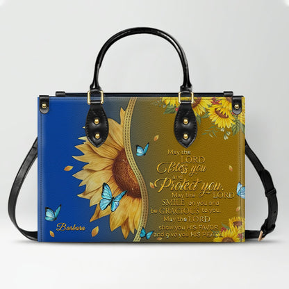 Personalized Leather Handbag with Bible Verse & Name – Sunflower Christian Tote, Custom Christian Gift for Women | CHRISTIANARTBAG CAB24126