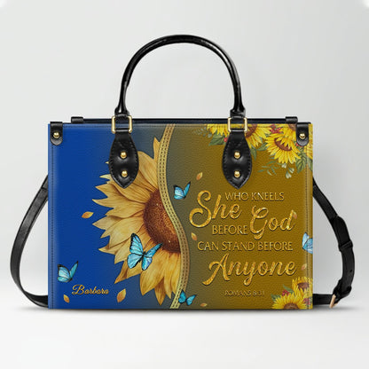Personalized Leather Handbag with Bible Verse & Name – Sunflower Christian Tote, Custom Christian Gift for Women | CHRISTIANARTBAG CAB24126