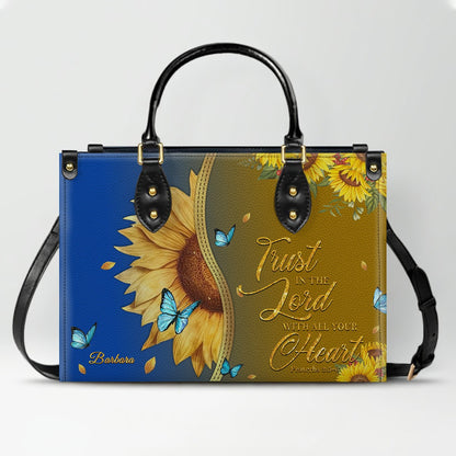 Personalized Leather Handbag with Bible Verse & Name – Sunflower Christian Tote, Custom Christian Gift for Women | CHRISTIANARTBAG CAB24126