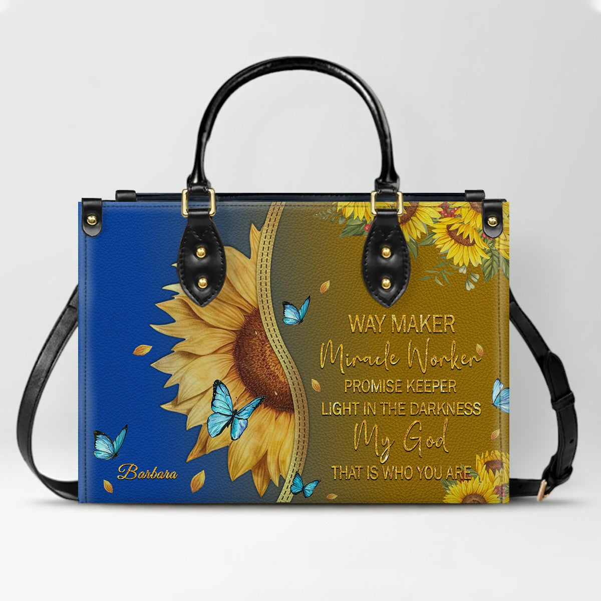 Personalized Leather Handbag with Bible Verse & Name – Sunflower Christian Tote, Custom Christian Gift for Women | CHRISTIANARTBAG CAB24126