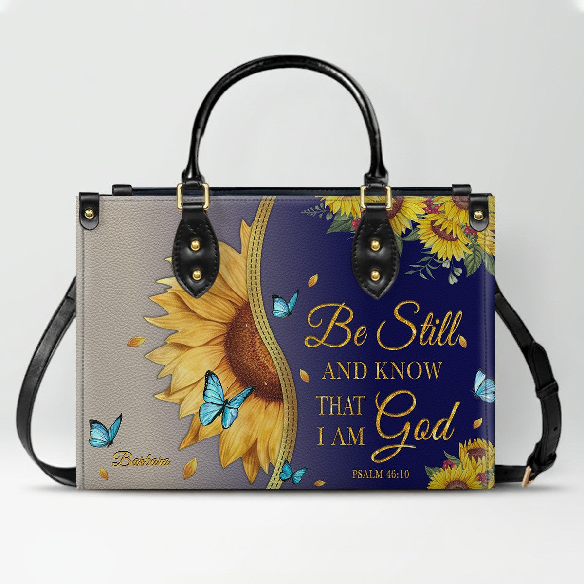Personalized Leather Handbag with Bible Verse & Name – Sunflower Christian Tote, Custom Christian Gift for Women | CHRISTIANARTBAG CAB24126