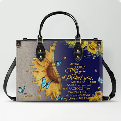 Personalized Leather Handbag with Bible Verse & Name – Sunflower Christian Tote, Custom Christian Gift for Women | CHRISTIANARTBAG CAB24126