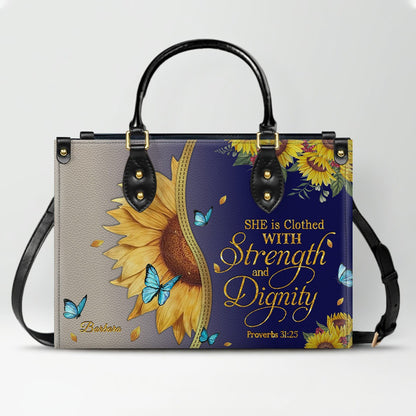 Personalized Leather Handbag with Bible Verse & Name – Sunflower Christian Tote, Custom Christian Gift for Women | CHRISTIANARTBAG CAB24126