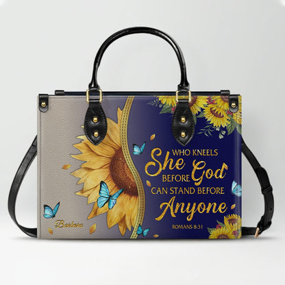 Personalized Leather Handbag with Bible Verse & Name – Sunflower Christian Tote, Custom Christian Gift for Women | CHRISTIANARTBAG CAB24126
