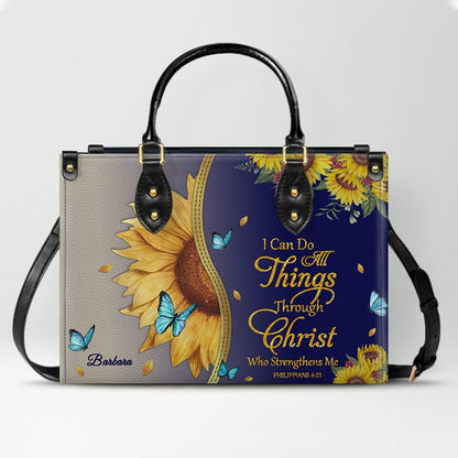 Personalized Leather Handbag with Bible Verse & Name – Sunflower Christian Tote, Custom Christian Gift for Women | CHRISTIANARTBAG CAB24126
