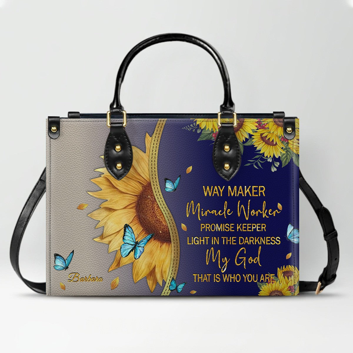 Personalized Leather Handbag with Bible Verse & Name – Sunflower Christian Tote, Custom Christian Gift for Women | CHRISTIANARTBAG CAB24126