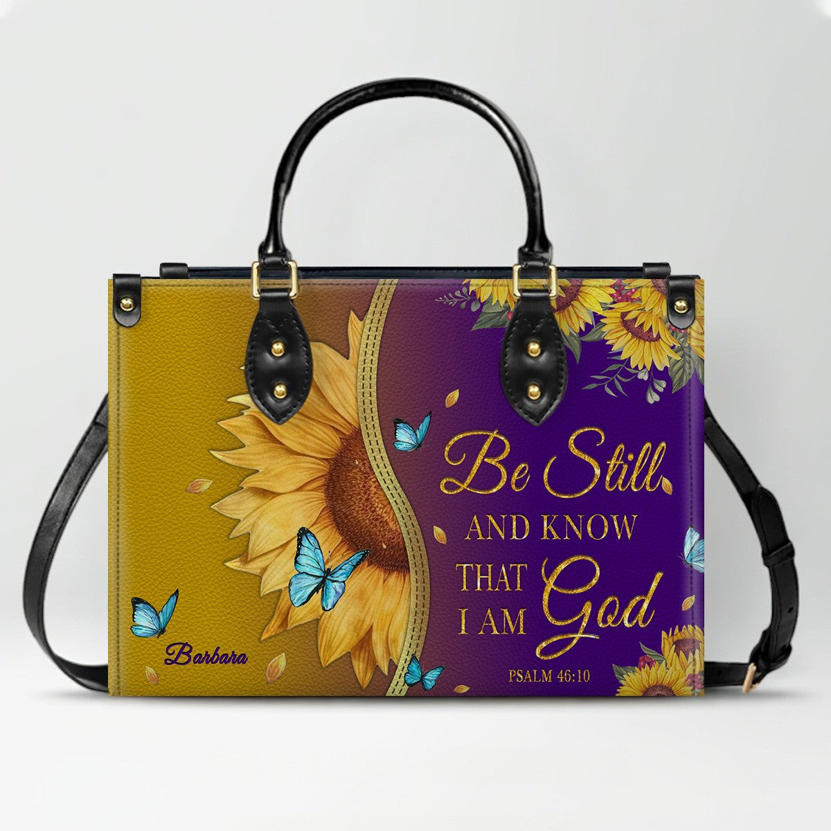 CHRISTIANARTBAG Personalized Leather Handbag & Wallet Set - Custom Bible Verse Sunflower Print - Religious Gift for Women