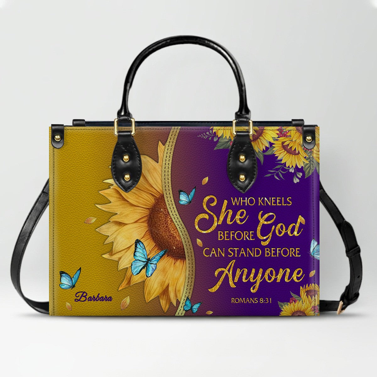CHRISTIANARTBAG Personalized Leather Handbag & Wallet Set - Custom Bible Verse Sunflower Print - Religious Gift for Women