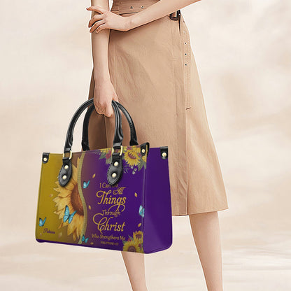 Personalized Leather Handbag with Bible Verse & Name – Sunflower Christian Tote, Custom Christian Gift for Women | CHRISTIANARTBAG CAB24126